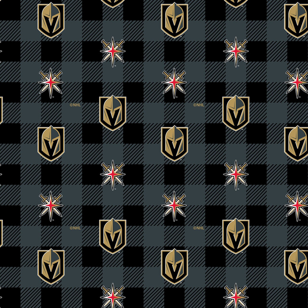 Sykel Enterprises NHL Team Fleece Blanket Fabric-Las Vegas Golden Knights Buffalo Plaid Fleece Fabric